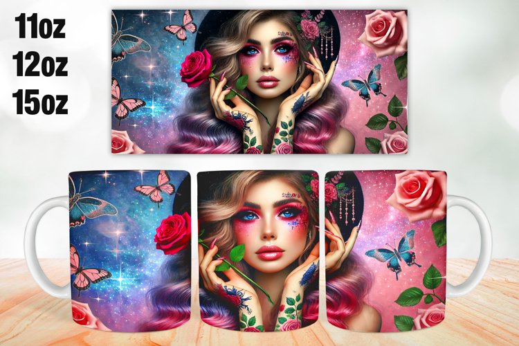 Girl   Flowers Valentine Day Mug Wrap 11oz, 12oz, 15oz