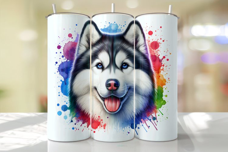 Siberian Husky Tumbler Wrap Sublimation Design example image 1