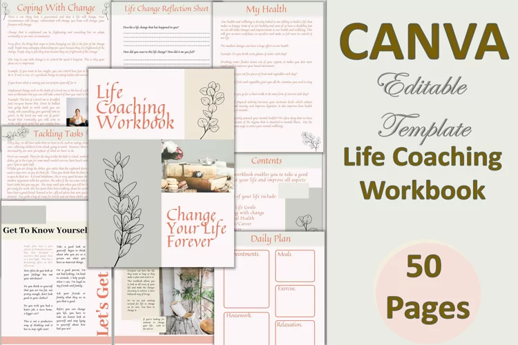 Canva Editable Life Coaching Workbook. 50 pages.