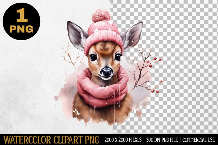 Reindeer in Hat Watercolor Clipart | Sublimation Designs PNG