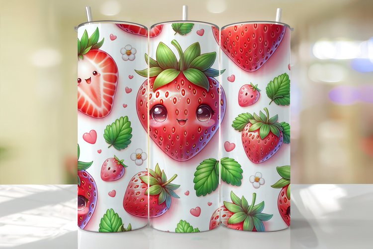 Cute Strawberry Tumbler Wrap Sublimation Design example image 1