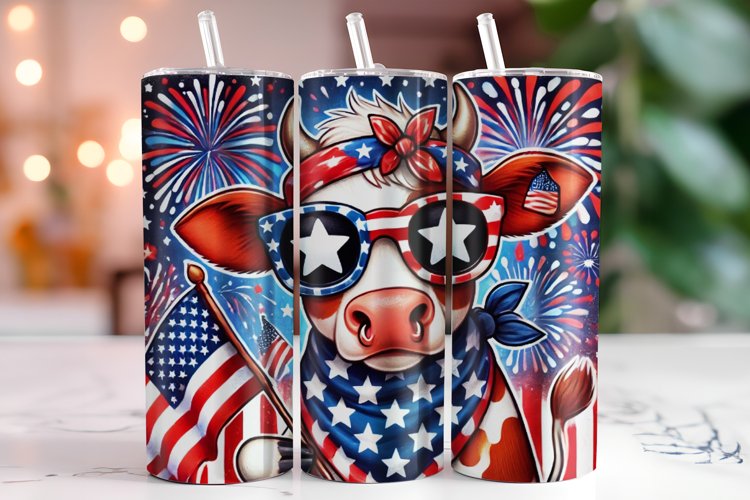 4th of July Cow 20oz Tumbler Wrap Sublimation
