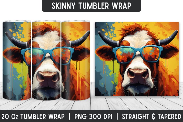 Watercolor Cow Tumbler Sublimation Wrap | Sublimation