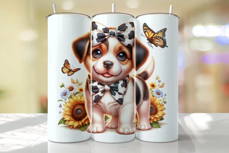 Puppy with Sunflower Tumbler Wrap Sublimation