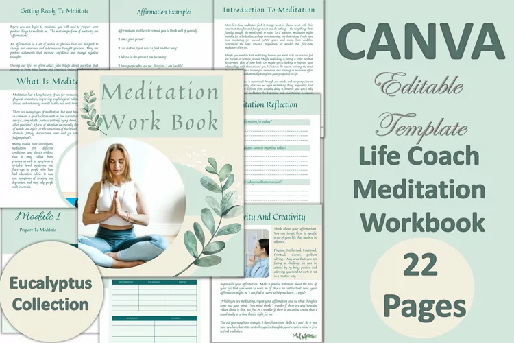 CANVA Life Coach Meditation Workbook. 22Pages