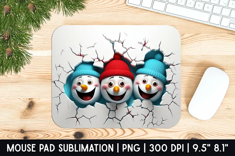 Snowman Mouse Pad Sublimation Design | Mouse Pad Design