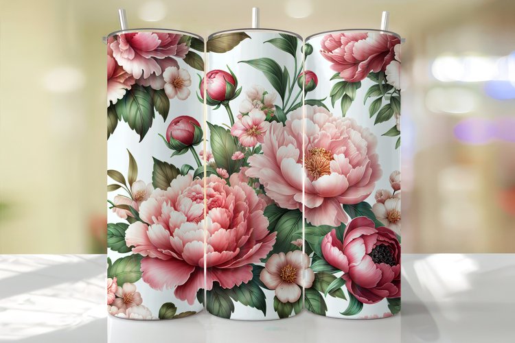 Peony Florals Tumbler Wrap Sublimation Design