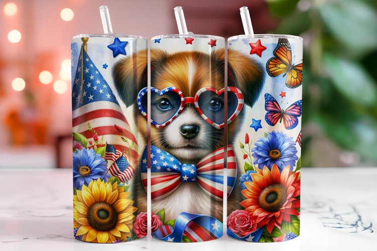 4th of July Puppy 20oz Tumbler Wrap Sublimation