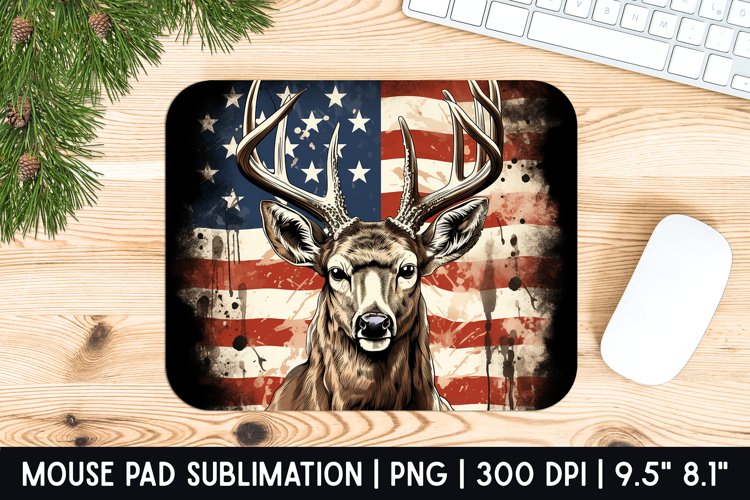 Deer with american flag Mouse Pad Sublimation Design