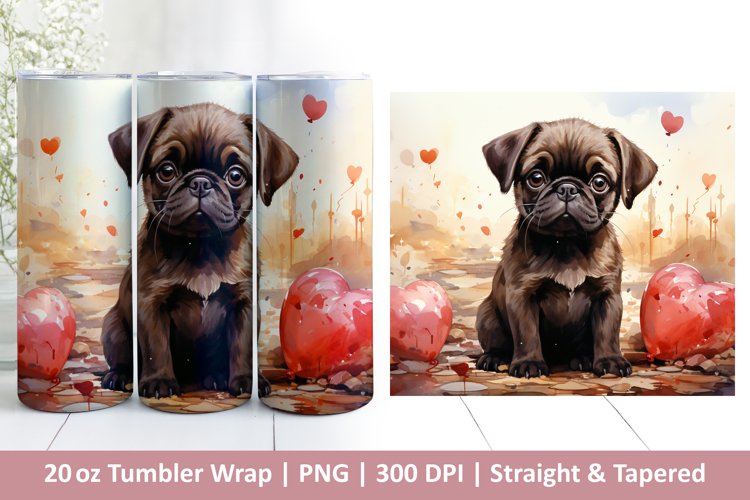 Cute Dog Tumbler Wrap | Valentines Tumbler | 3D Sublimation