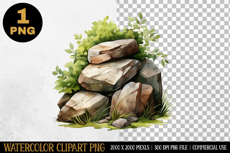 Woodland Rock Watercolor Clipart | Sublimation Design | PNG