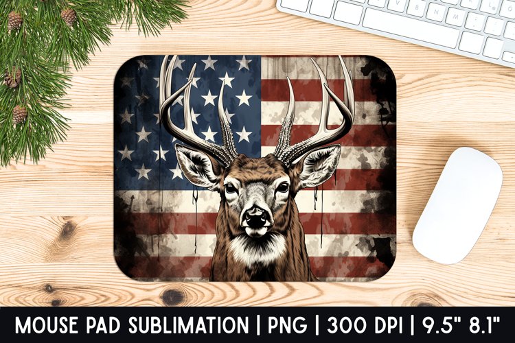 Deer with american flag Mouse Pad Sublimation Design
