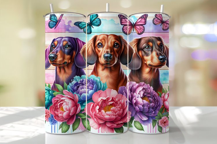 3 Dachshunds Tumbler Wrap Sublimation Design example image 1