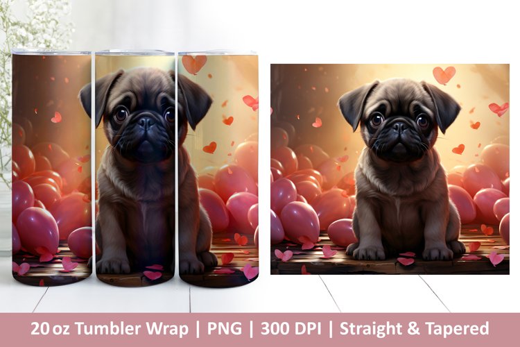 Cute Dog Tumbler Wrap | Valentines Tumbler | 3D Sublimation