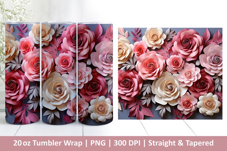 3D Paper Rose Tumbler | Valentines Tumbler | 3D Sublimation