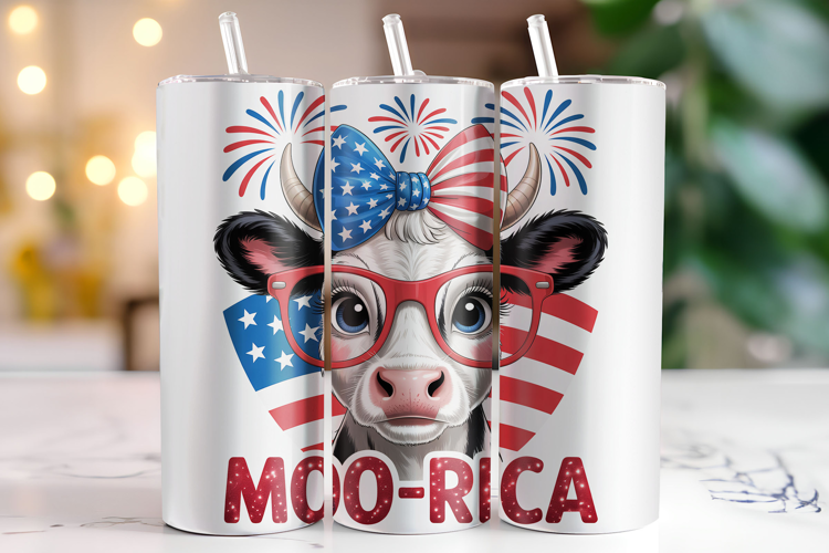 Moo-Rica 4th of July Tumbler Wrap | Sublimation | Tumbler