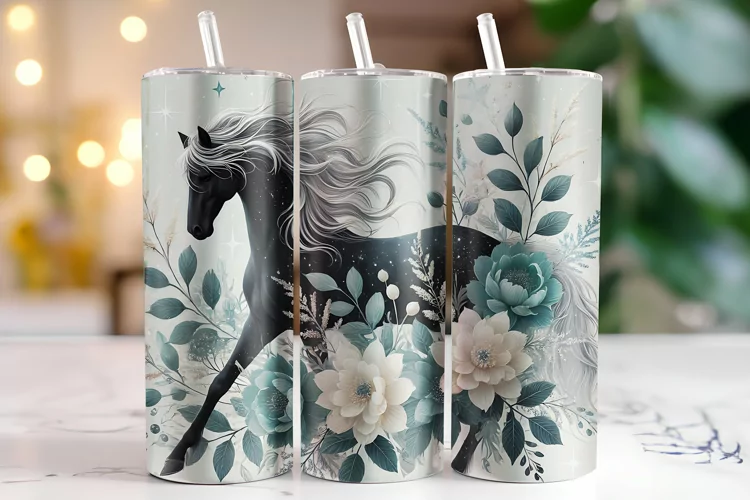 Horse & Flowers Tumbler Wrap | Sublimation | Tumblers