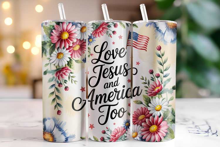 Love Jesus and America too 4th of July Tumbler Wrap