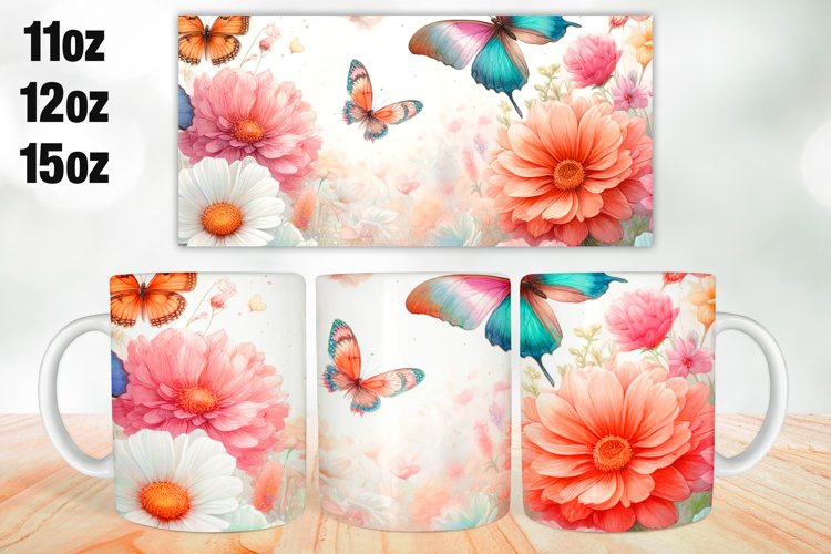 Flowers Mug Wrap Sublimation 11oz, 12oz, 15oz