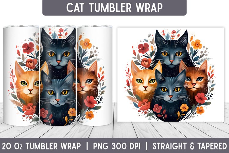 Cats Tumbler Wrap | Floral Tumbler | Sublimation Tumbler
