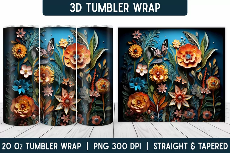 3D Flower Tumbler Wrap | Flower Tumbler | Sublimation PNG