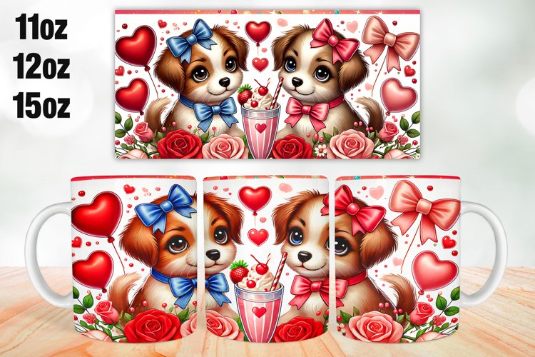 Dogs Valentine Day Mug Wrap Sublimation 11oz, 12oz, 15oz