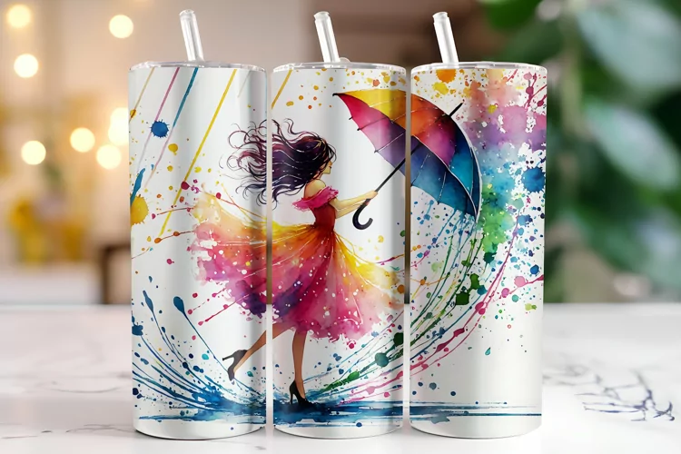 Girl & Umbrella Tumbler Wrap | Sublimation | Tumblers