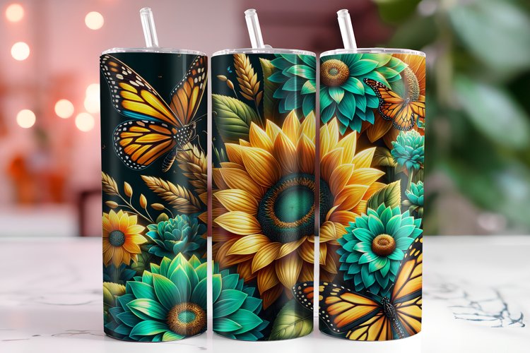 Butterflies Sunflowers Tumbler Wrap Sublimation