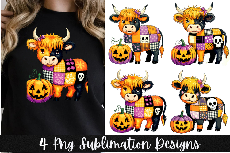 4 Cute Halloween Highland Cow Clipart Png
