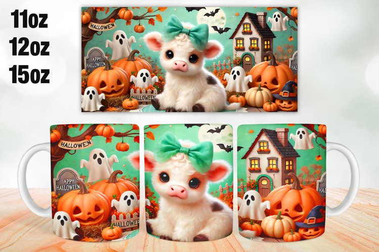 Halloween Cow Mug Wrap Sublimation 11oz, 12oz, 15oz