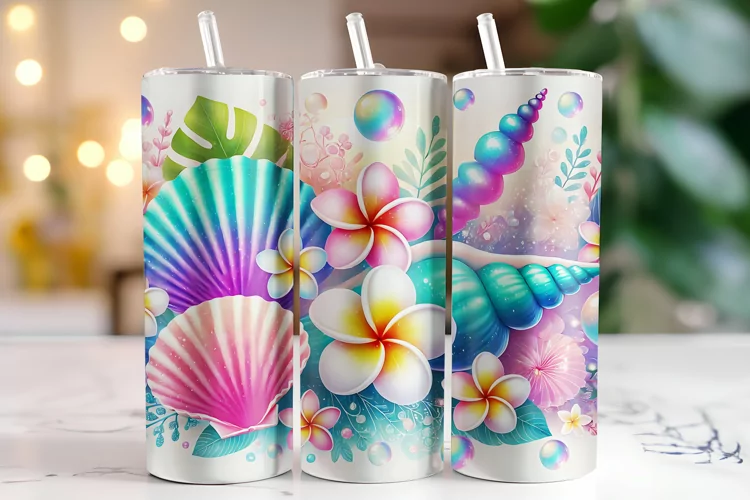 Seashell & Flowers Tumbler Wrap | Sublimation | Tumblers