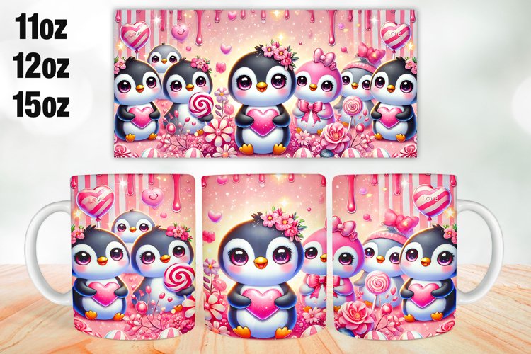 Penguin Valentine Day Mug Wrap Sublimation 11oz, 12oz, 15oz