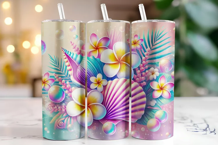 Seashell & Flowers Tumbler Wrap | Sublimation | Tumblers