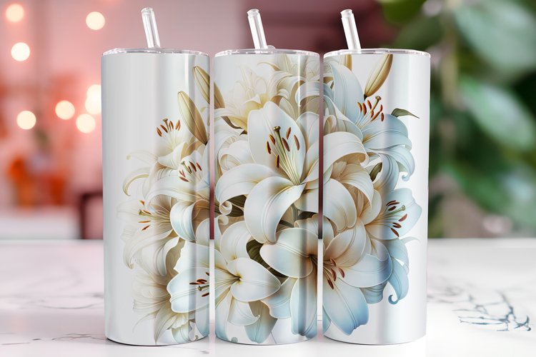 White Lily Tumbler Wrap Sublimation, 20oz Tumbler Wrap