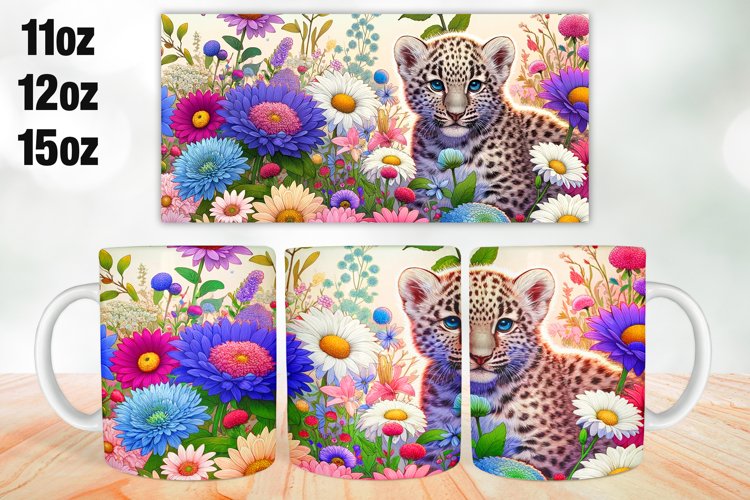 Cheetah Florals Mug Wrap Sublimation 11oz, 12oz, 15oz