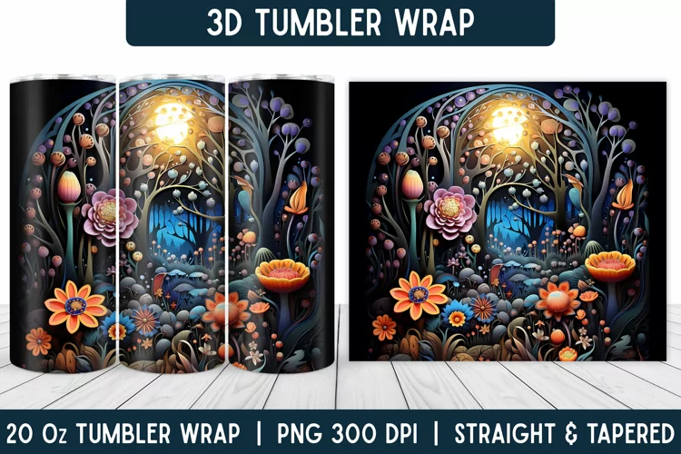 3D Flower Tumbler Wrap | Flower Tumbler | Sublimation PNG