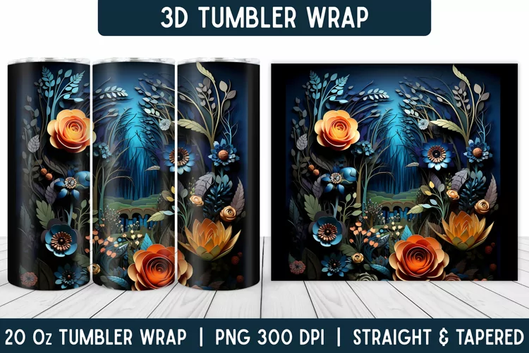 3D Flower Tumbler Wrap | Flower Tumbler | Sublimation PNG