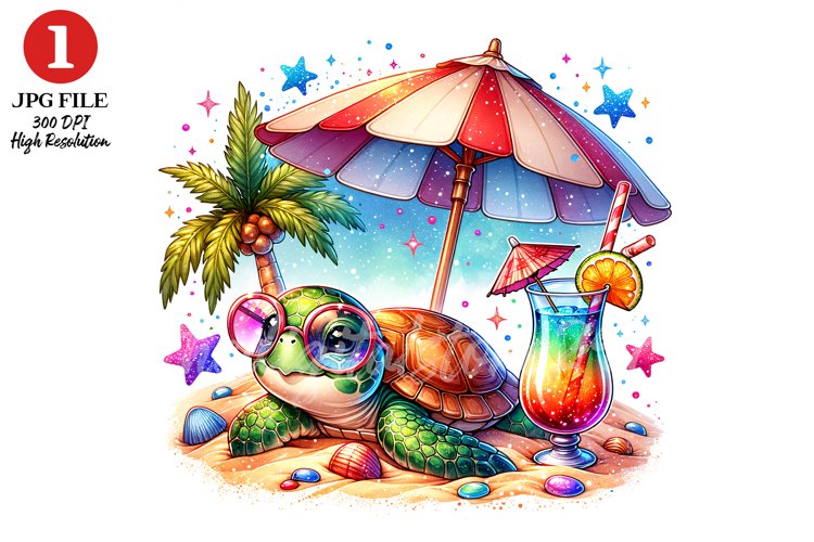 Turtle relaxing on the beach JPG sublimation Design