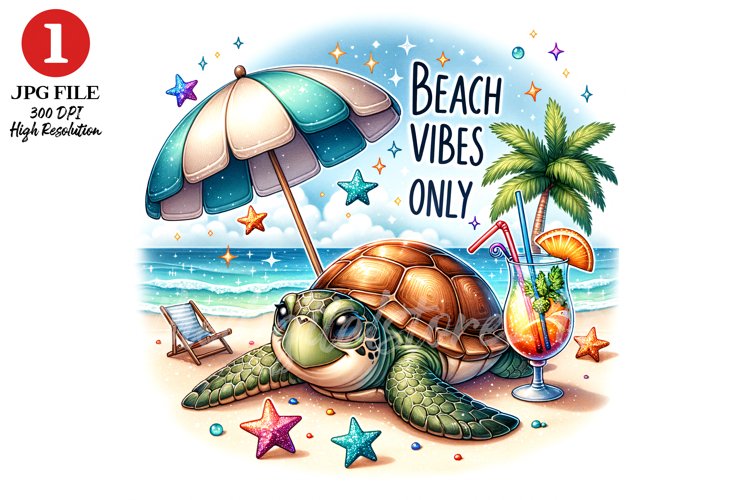Turtle relaxing on the beach JPG sublimation Design