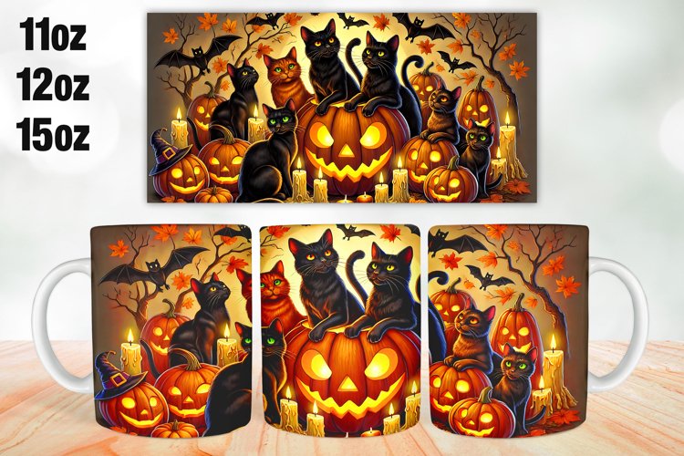 Halloween Cat Mug Wrap Sublimation 11oz, 12oz, 15oz