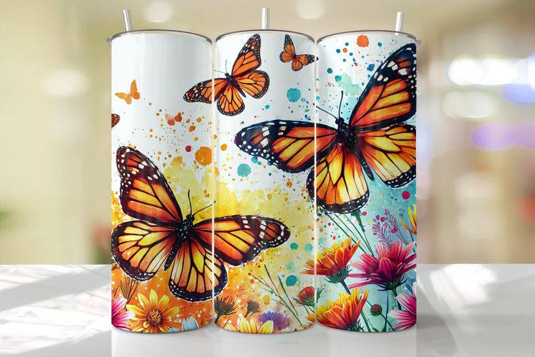 Butterflies Tumbler Wrap | Sublimation | Tumblers example image 1