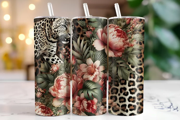 Leopard & Flower Tumbler Wrap | Sublimation | Tumblers