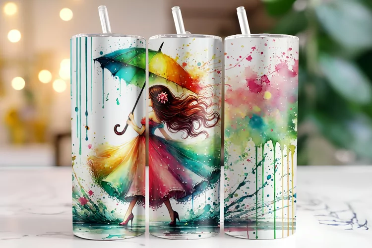 Girl & Umbrella Tumbler Wrap | Sublimation | Tumblers