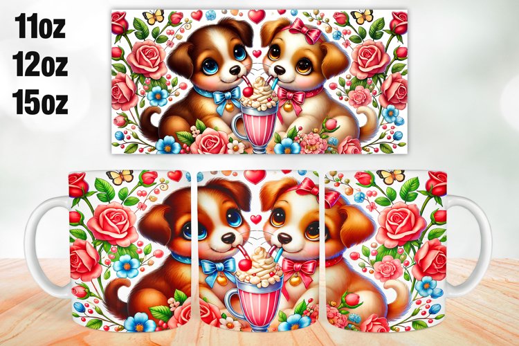 Dogs Valentine Day Mug Wrap Sublimation 11oz, 12oz, 15oz