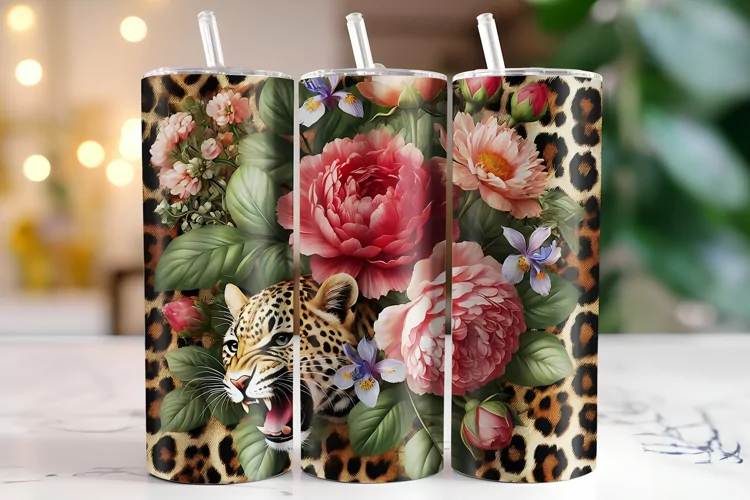 Leopard & Flower Tumbler Wrap | Sublimation | Tumblers