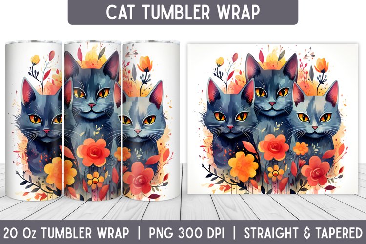 Cats Tumbler Wrap | Floral Tumbler | Sublimation Tumbler