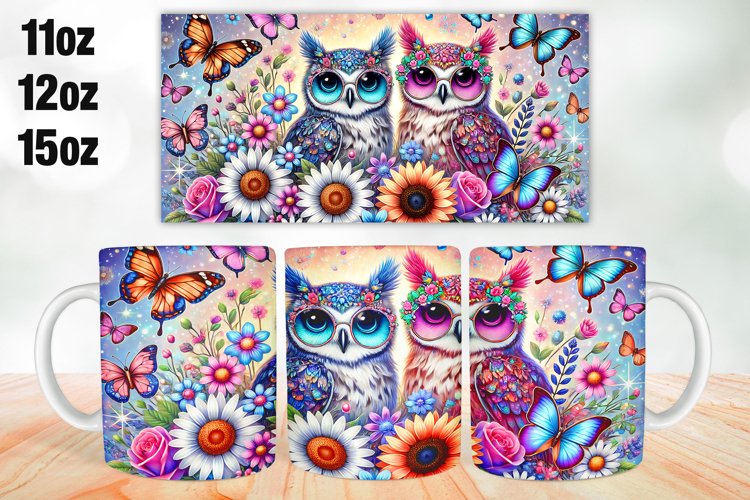 Owls Valentine Day Mug Wrap Sublimation 11oz, 12oz, 15oz