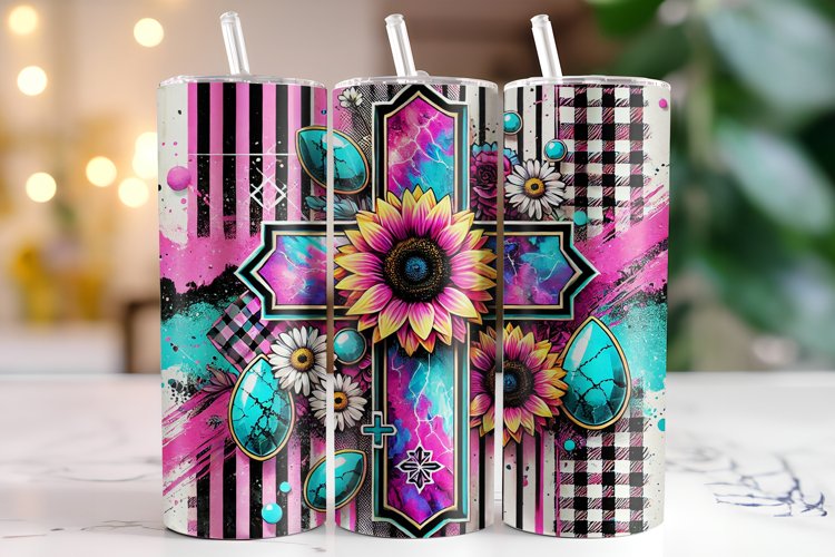 Cross Sign & Sunflower Tumbler Wrap | Sublimation | Tumblers