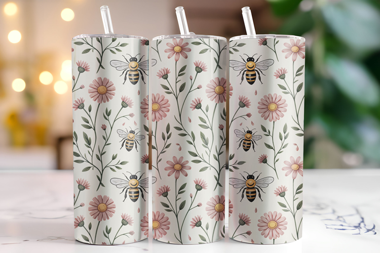 Bees & Flowers Tumbler Wrap | Sublimation | Tumblers