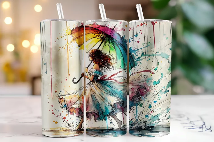 Girl & Umbrella Tumbler Wrap | Sublimation | Tumblers
